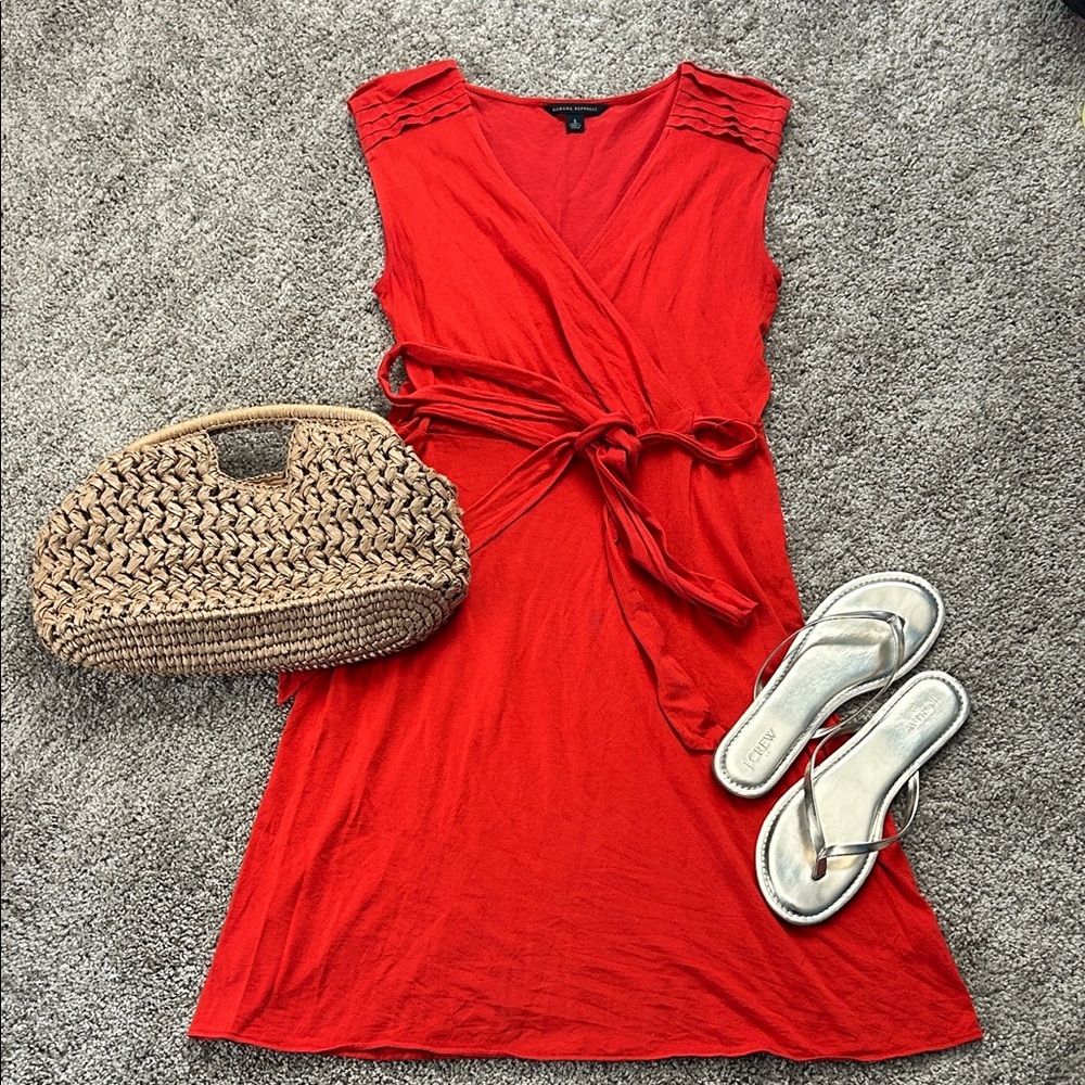 Banana Republic Red Orange Sleeveless Wrap Dress with Tie